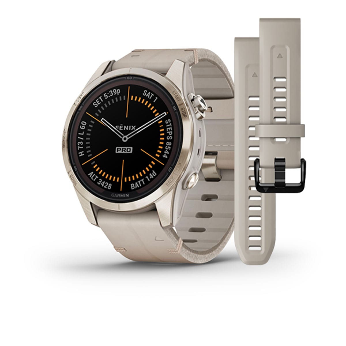 Часы Garmin Fenix 7S Pro - Sapphire Solar Soft Gold Limestone Leather Band