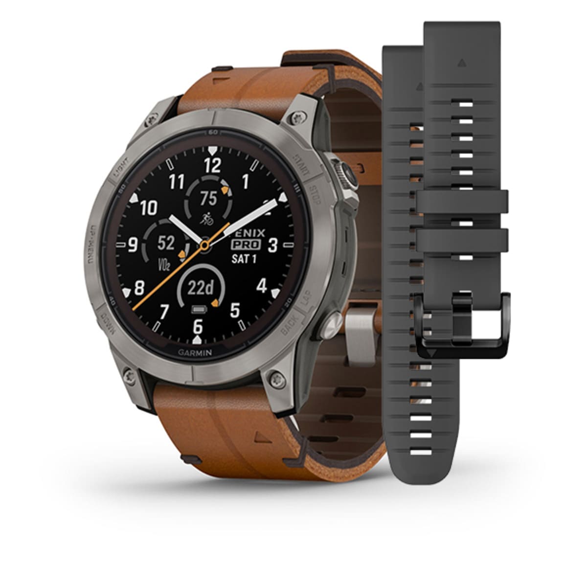 Часы Garmin Fenix 7 Pro - Sapphire Solar Titanium Chestnut Leather Band