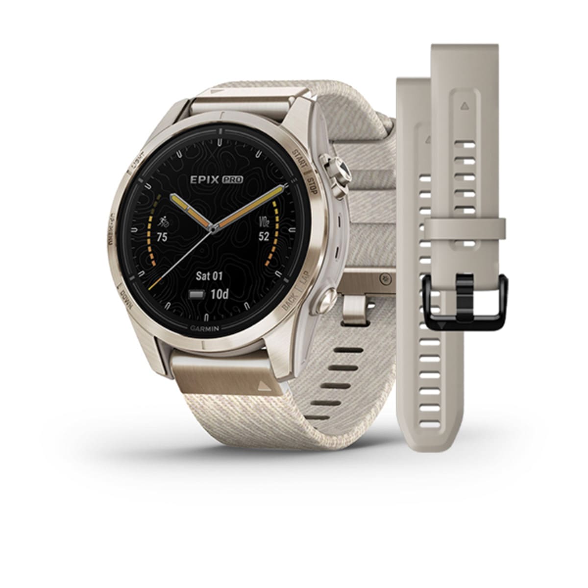 Часы Garmin Epix Pro (Gen 2) Sapphire Edition 42 mm Soft Gold Cream Heathered Nylon Band