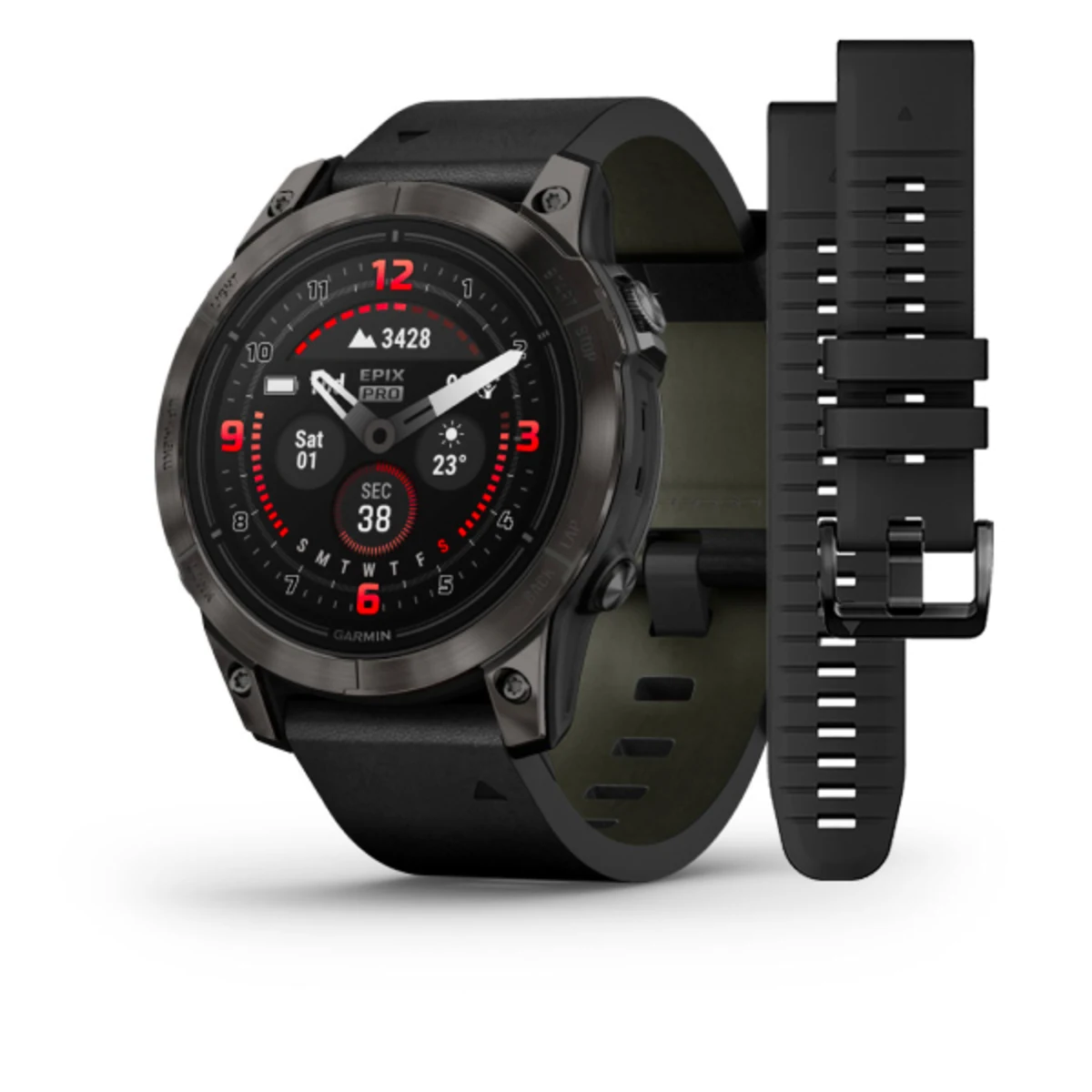 Часы Garmin Epix Pro (Gen 2) Sapphire Edition 47 mm Carbon Gray DLC Titanium Black Leather Band