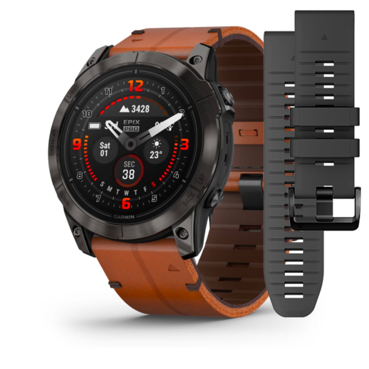 Часы Garmin Epix Pro (Gen 2) Sapphire Edition 51 mm Carbon Gray DLC Titanium Chestnut Leather Band