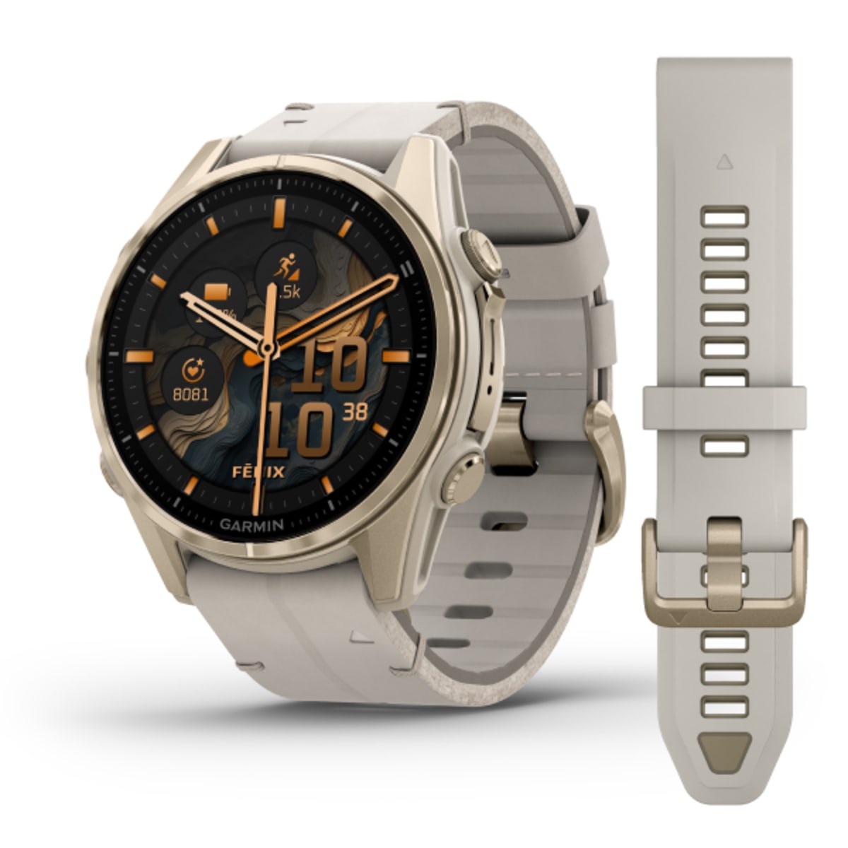 Часы Garmin Fenix 8 - 43 mm AMOLED Sapphire Soft Gold / Limestone Leather Band