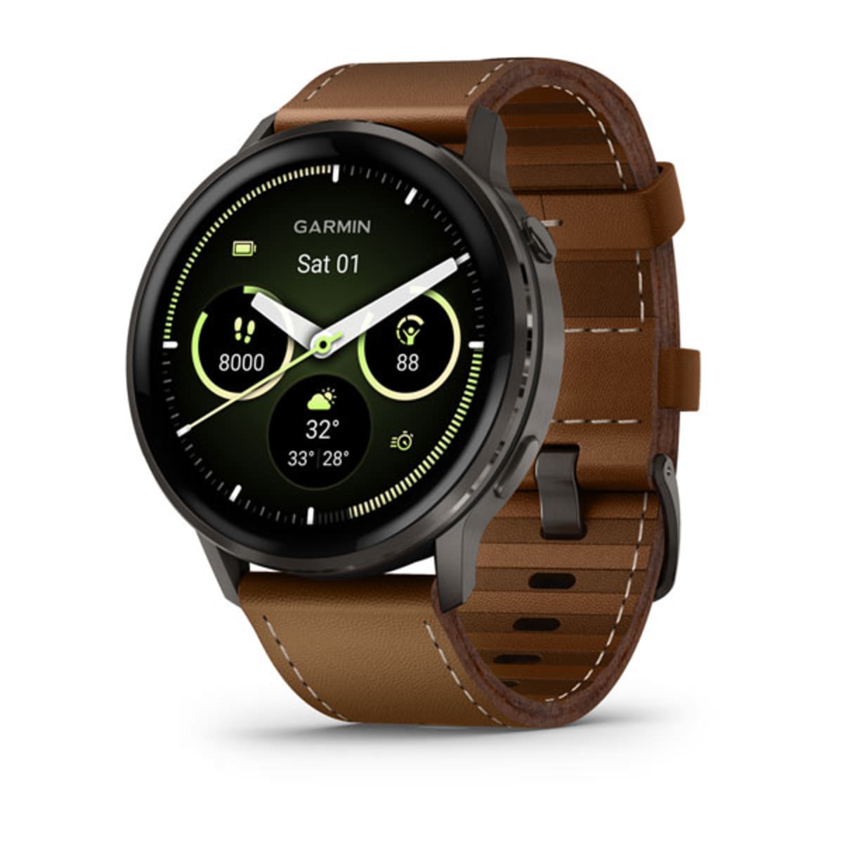 Часы Garmin Venu 4 - 45mm Slate / Black Silicone / Brown Leather Band