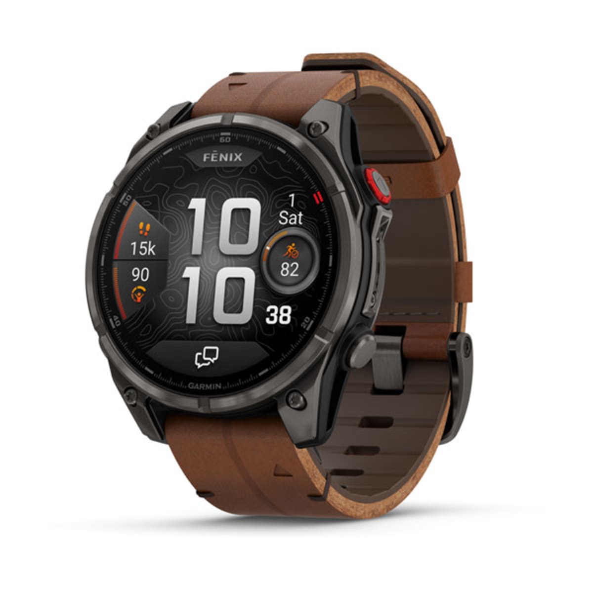 Часы Garmin Fenix 8 Pro - 47 mm AMOLED Sapphire Carbon Gray DLC Titanium / Chestnut Leather Band