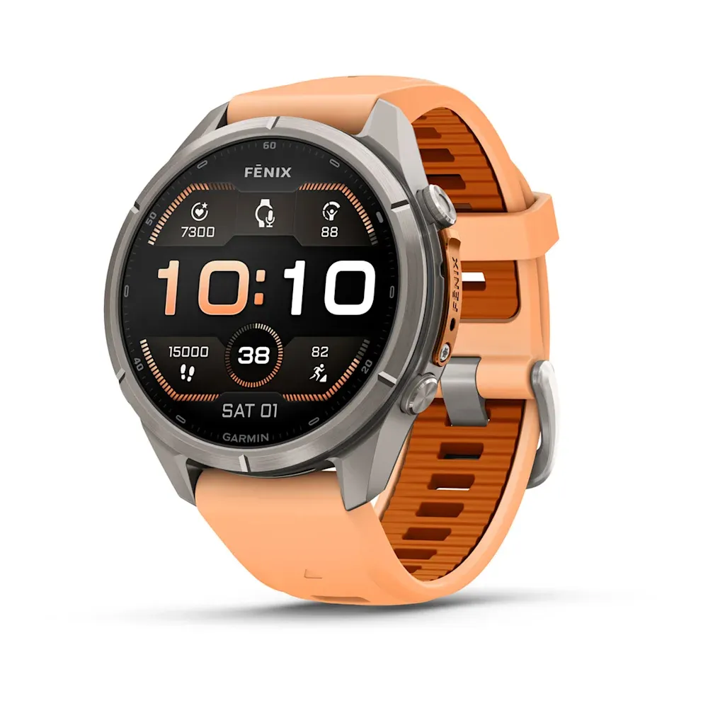 Часы Garmin Fenix 9 Pro - 43mm, No inReach, Titanium with Shell Pink/Autumn Orange Silicone Band