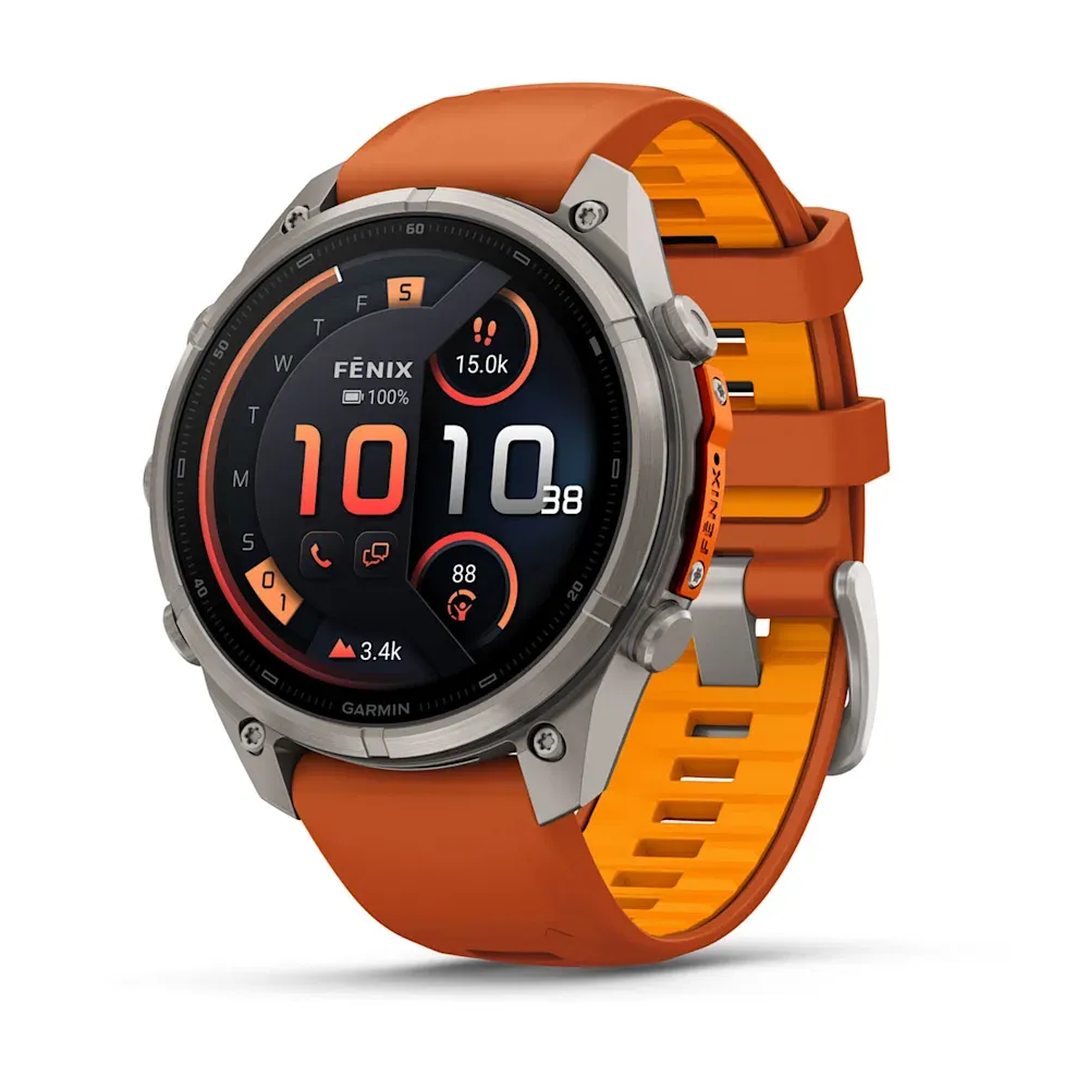 Часы Garmin Fenix 9 Pro - 47mm, inReach, Titanium with Autumn Orange/Spark Orange Silicone Band