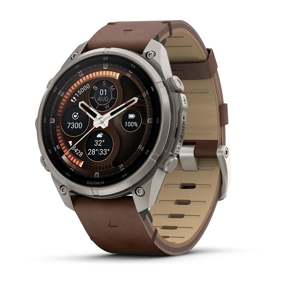 Часы Garmin Fenix 9 Pro - 47mm, inReach, Titanium with Walnut Leather Band
