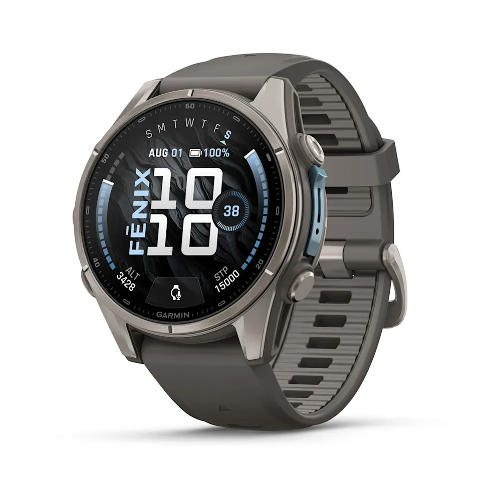 Часы Garmin Fenix 9 - 43mm, Titanium with Pebble Gray Silicone Band