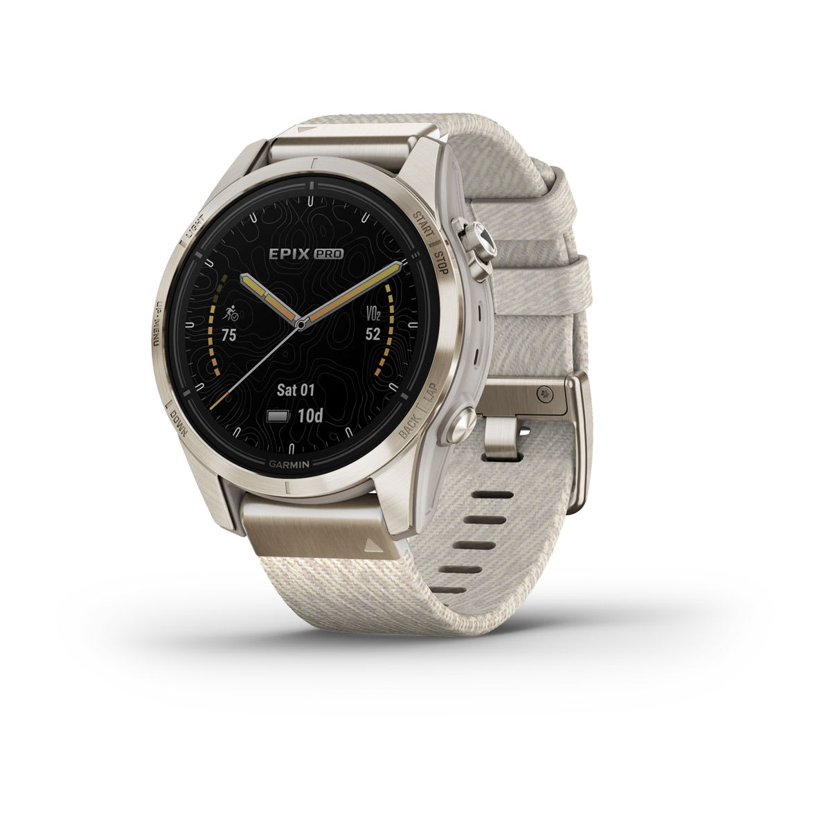 Часы Garmin Epix Pro (Gen 2) Sapphire Edition 42 mm Soft Gold Cream Heathered Nylon Band